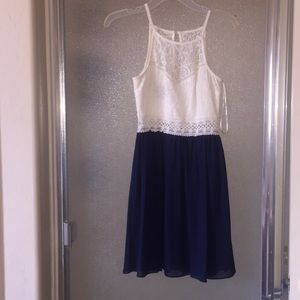 blue and white strap dress